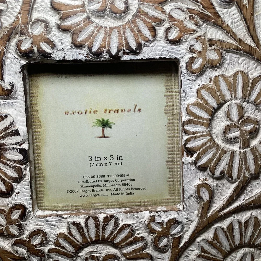 Target Exotic Travels Hand Carved Wood Floral 3x3 Picture Frame White Wash